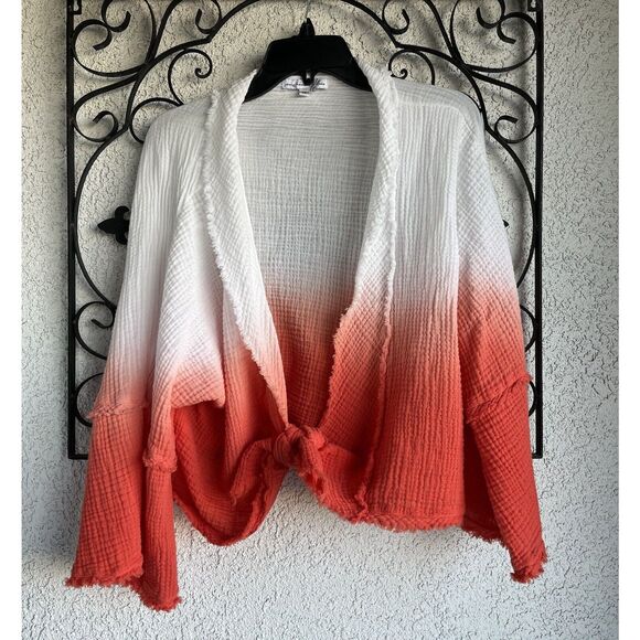 Young Fabulous & Broke Francesca Ombre Front Tie Blouse - Size M - Orange/White - Picture 1 of 7